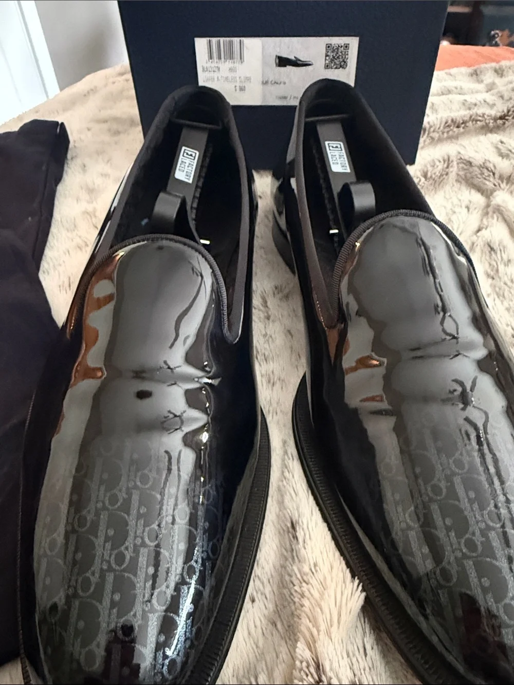 Dior Black Patent Monogram Slip-On Loafers